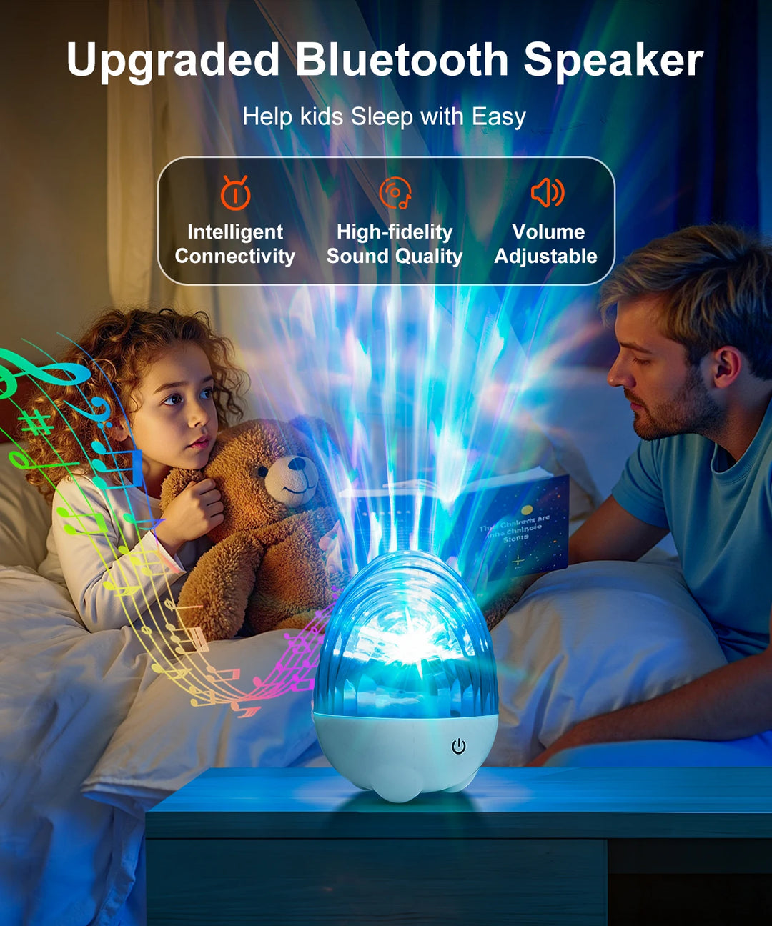 2-in-1 Music Player & Nebula Projector Desk Lamp - Dinosaur Egg Design Colorful LED Light Show With Water Ripple Effect, Remote