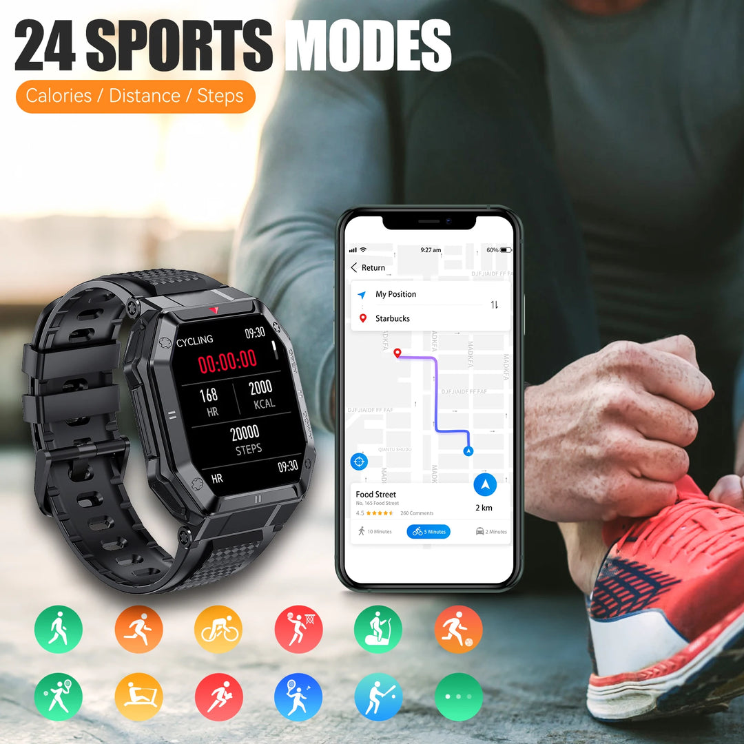 LaNikar 1.85'' HD New Military Smart Watch Men Bluetooth Call Heart Rate Blood Oxygen Detection Sport Smartwatch