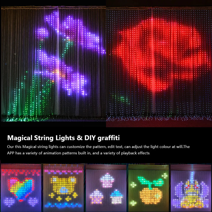 Smart Curtain Lights, 9.8 X 9.8Ft LED Curtain Lights, 400LEDs RGB Color Changing APP Programmable DIY Music-Sync String Light