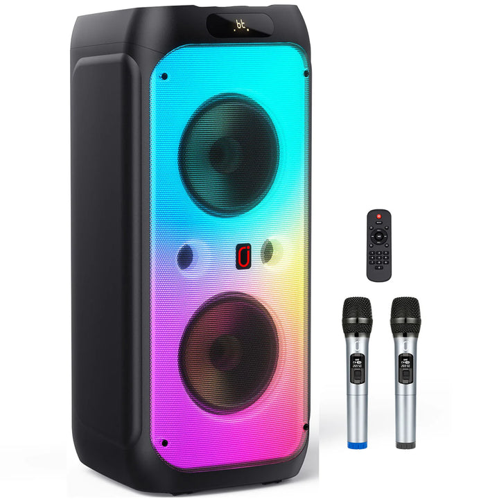 FanFun Karaoke Machine,33" Big Bluetooth Party Speaker with 500W Peak Power,Wireless DJ PA Speaker with Subwoofers, Disco Lights