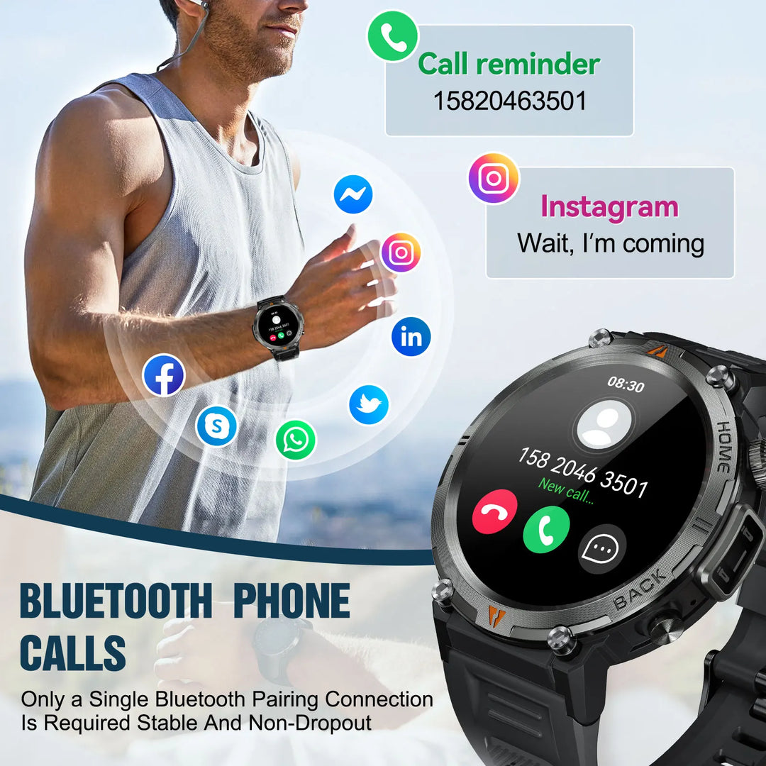 LaNikar New Bluetooth Call Smart Watch Men Full Touch Screen Health Monitor With Flashlight Men SmartWatch