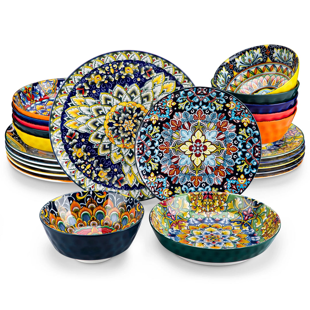 Vancasso 12/16/18/24 Piece Ceramic Dinnerware Set Stoneware Bohemian Style with Dinner/Dessert Plate/Cereal/Pasta Bowl For 6