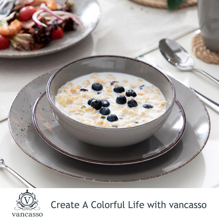 Vancasso Navia Grey 16/32/48-Piece Ceramic Stoneware Dinnerware Set with Dinner Plate,Dessert Plate,800ml Bowl,Mug Tableware Set