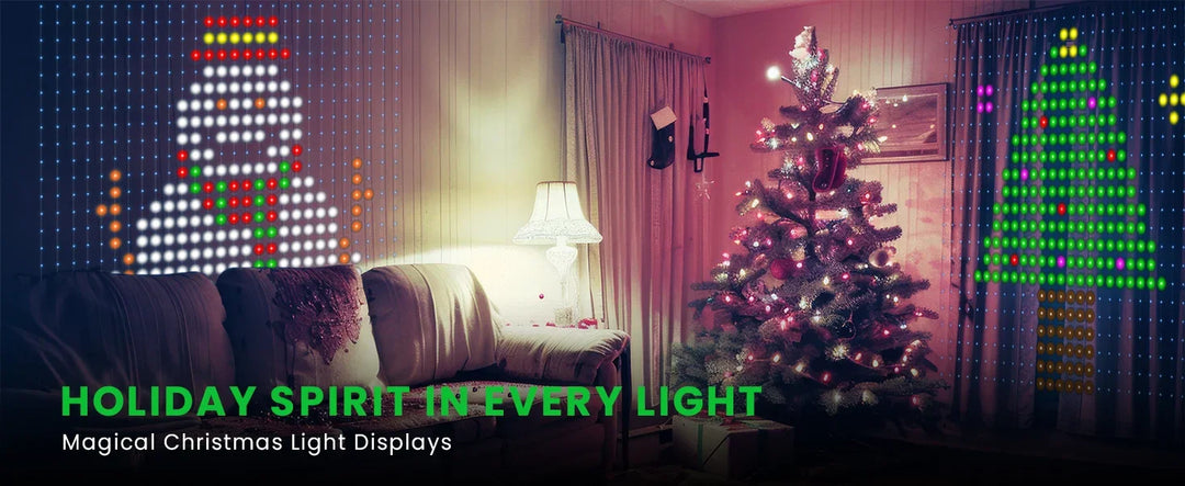 400 LED Smart Curtain Fairy Lights DIY Christmas String Light RGB Changing Music Sync Text Remote App Controlled Curtain Lights