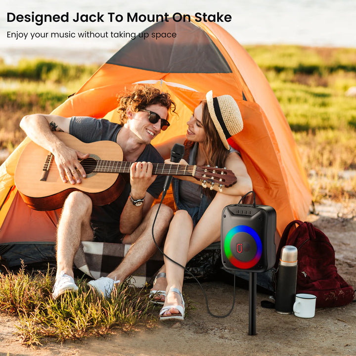 Wireless Speaker, Portable Bluetooth Speaker with Wired Microphone, Home Karaoke Speaker System, LED Party Light