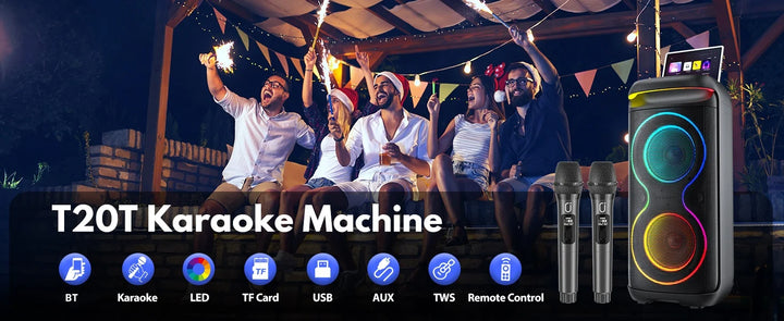Karaoke Machine, 8" Big Bluetooth Party Speaker with 500W Peak Power, PA System with LED Disco Light, Rolling Wheels and Trolley