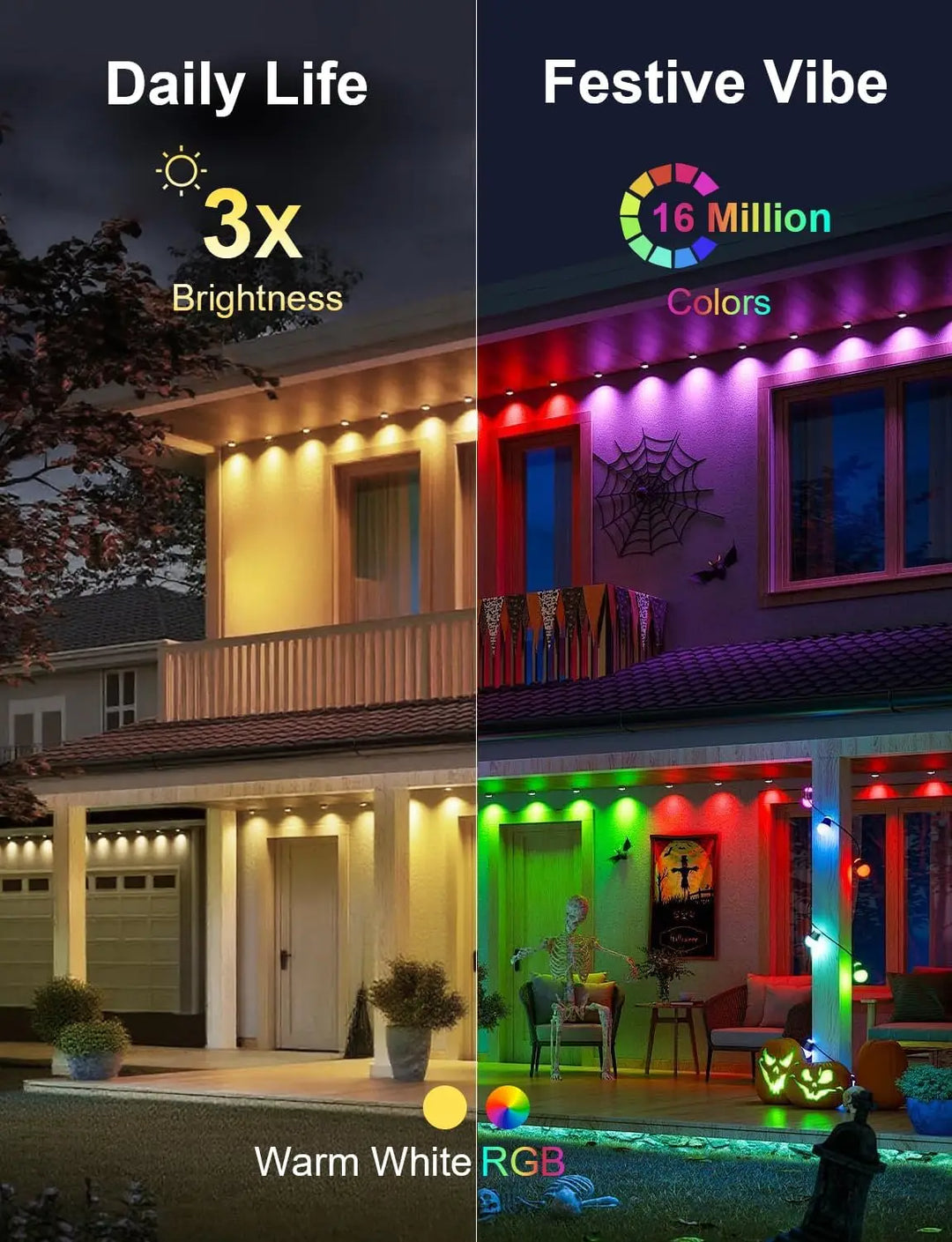 Permanent Outdoor Lights for House, 2025 Smart RGB LED Outside Lights with Remote Control, IP67 Waterproof Eternity Eaves Light