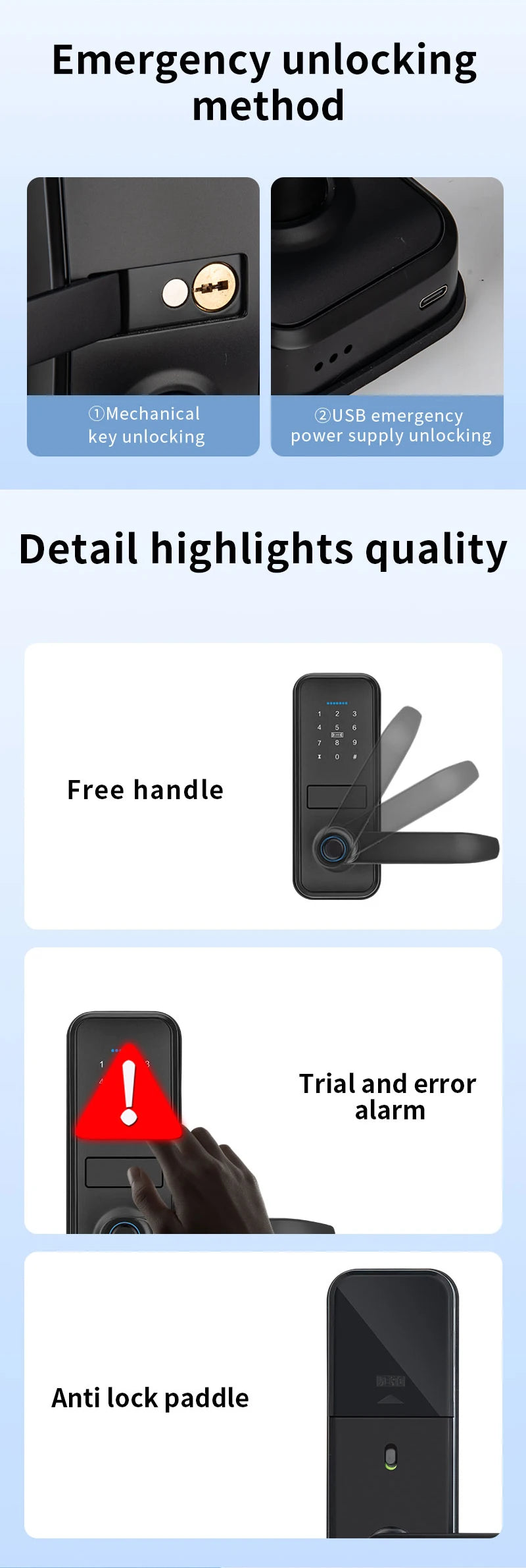 RAYKUBE Smart Biometric Fingerprint Door Lock Electronic Lock Tuya App Set Fingerprint/ Password/ Card Unlock Delivery From US