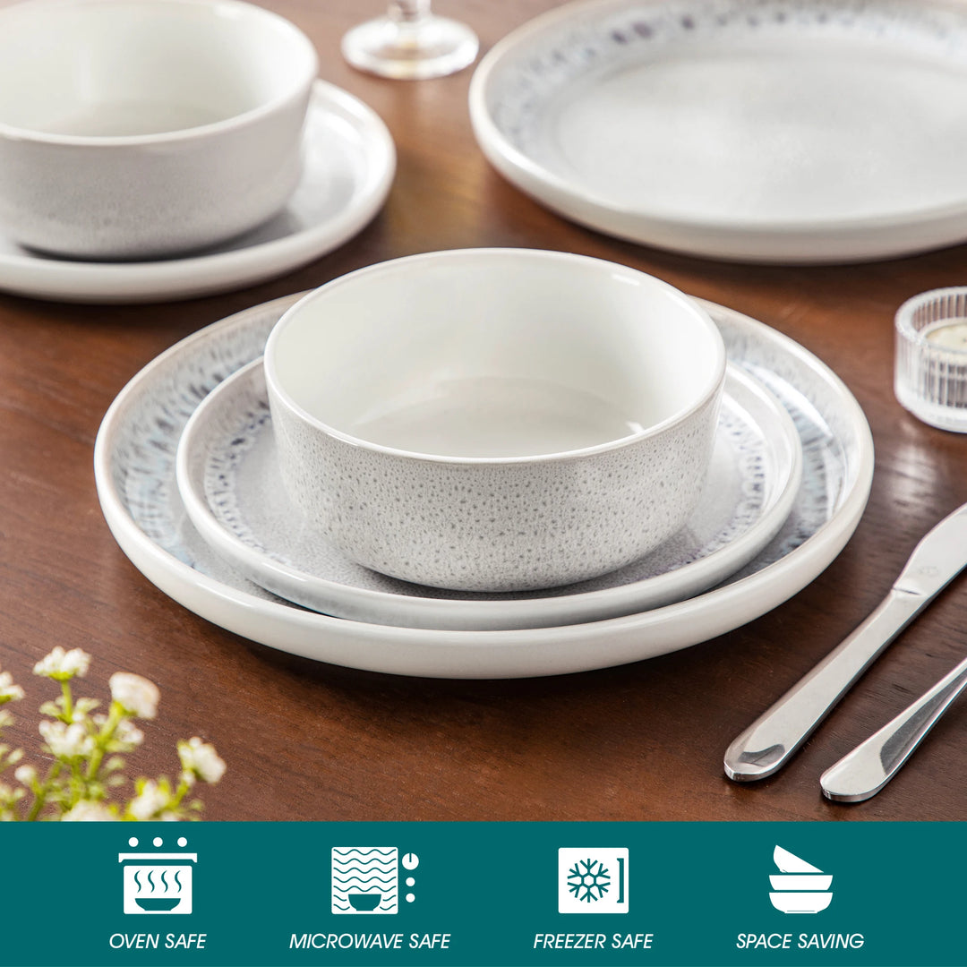 vancasso 18/36 Piece Snow Plates Dinner Sets Tableware Set Reactive Glaze Stoneware Set with 6 Piece Dinner Plate/Dessert/Bowl