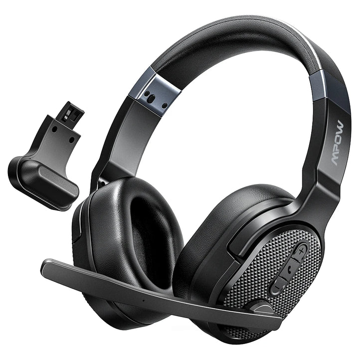 Mpow E65 2 in 1 Wireless Headphones Bluetooth 5.3 Dual/Single Office Headset with Microphone&Mute Switch 35H for Trucker Driver