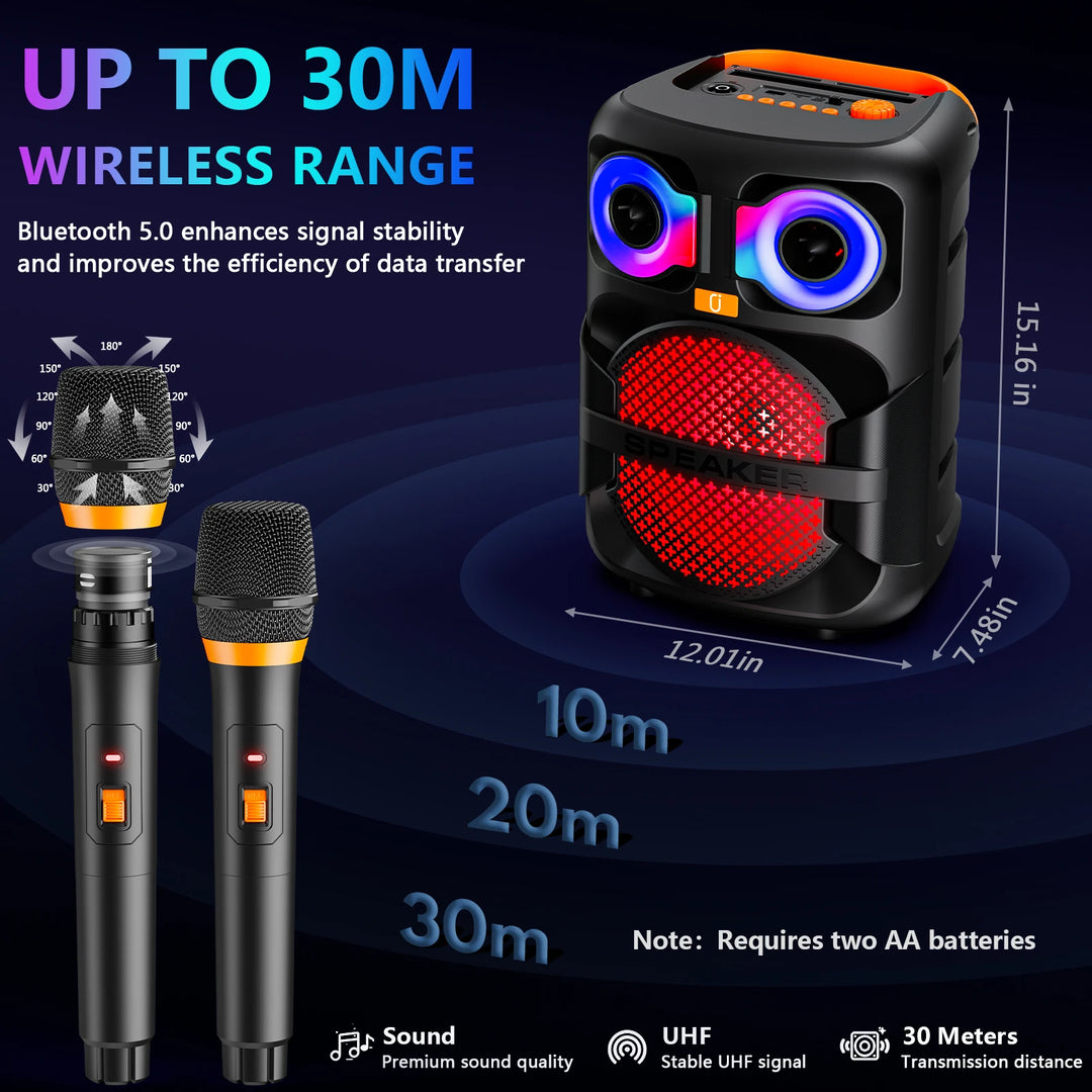 FanFun Karaoke Speaker, Home Karaoke Machine with 2 Microphone, Portable Bluetooth Speaker with LED Party Light, T28-T