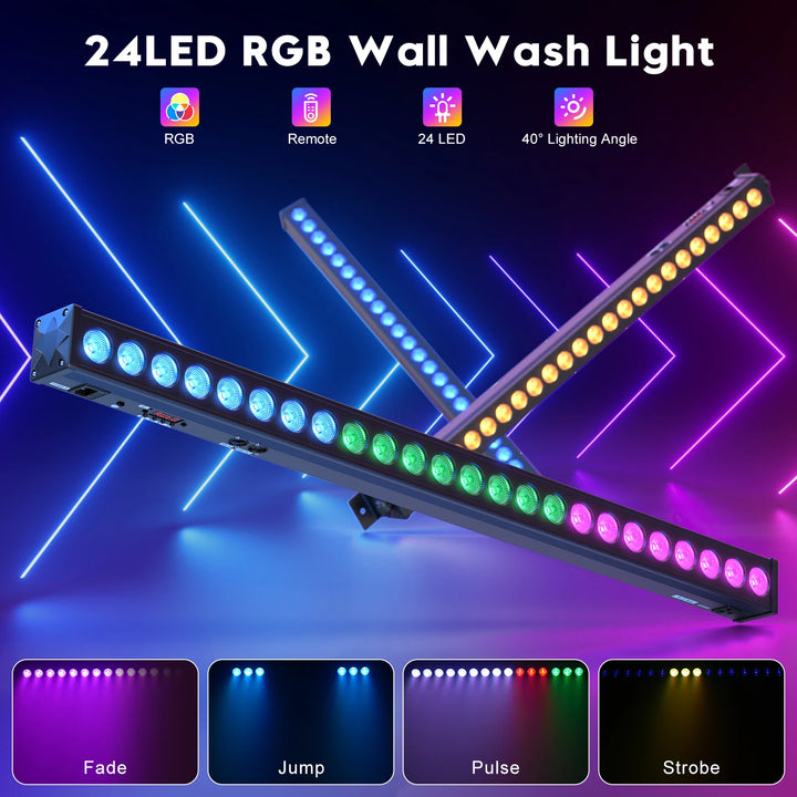 U'King 2Pcs 60W RGB 24LED Wall Wash Light Bar With Remote Controller DMX Stage Light Bar For Wedding Church Music Dance DJ Party
