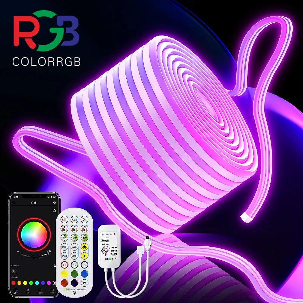 neon rope lights,GB Led Strip Lights, Waterproof IP67, DIY Design, Music Sync,  Remote Control, Multiple Modes