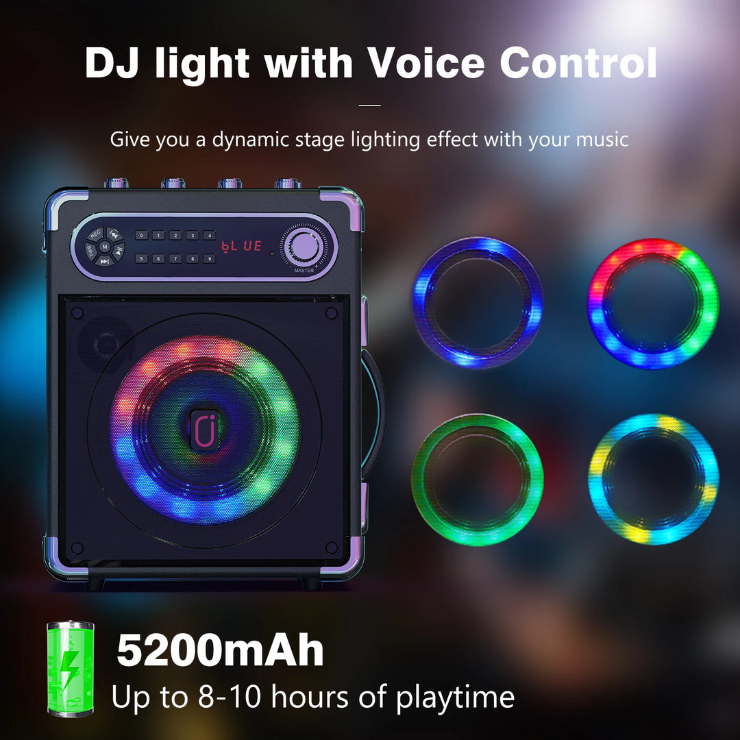 S55 Karaoke Machine with 2Wireless Microphones,Portable Bluetooth Speakers with Bass/Treble Adjustment,Pa System,Remote Control