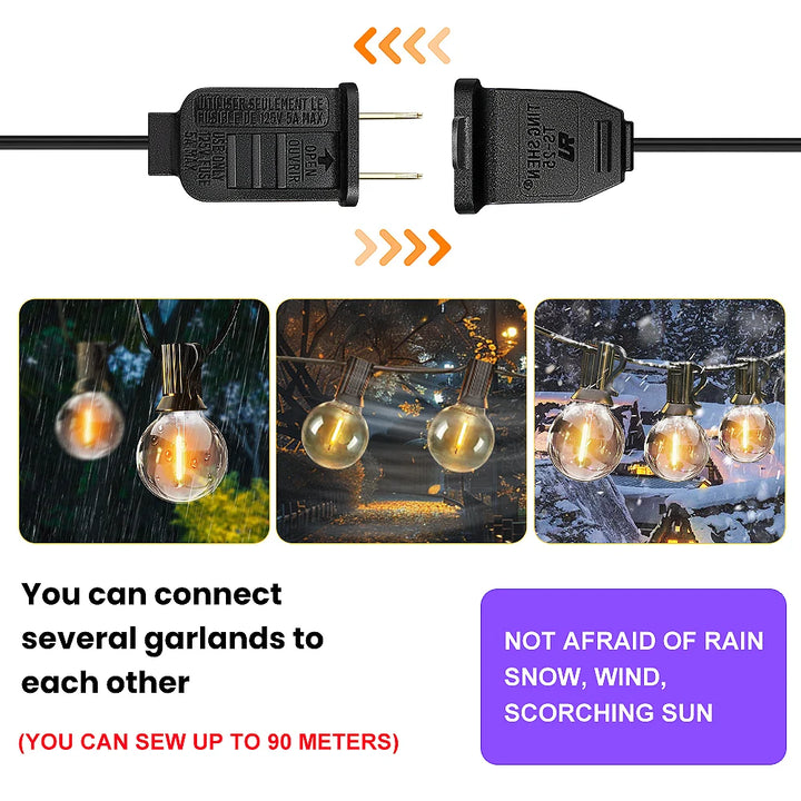 LED G40 Globe String Lights With US Plug, E12 Base, Waterproof Shatterproof Outdoor Hanging Patio Lamps for Backyard Porch