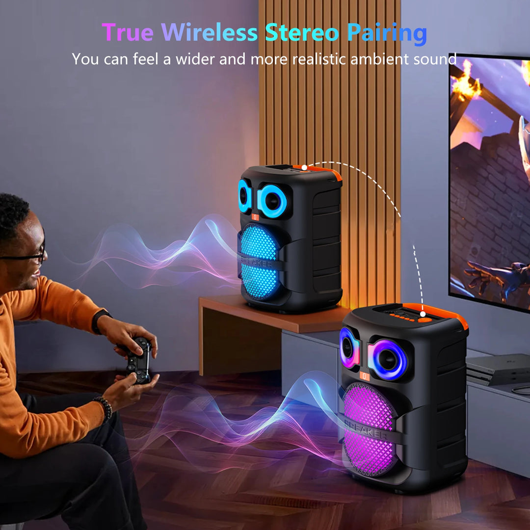 FanFun Karaoke Speaker, Home Karaoke Machine with 2 Microphone, Portable Bluetooth Speaker with LED Party Light, T28-T