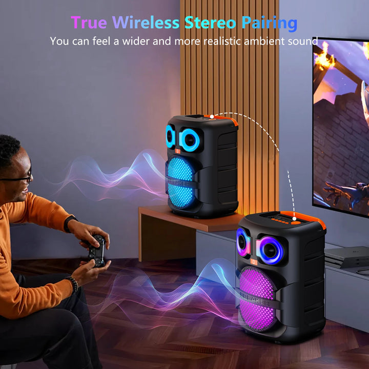 FanFun Karaoke Speaker, Home Karaoke Machine with 2 Microphone, Portable Bluetooth Speaker with LED Party Light, T28-T