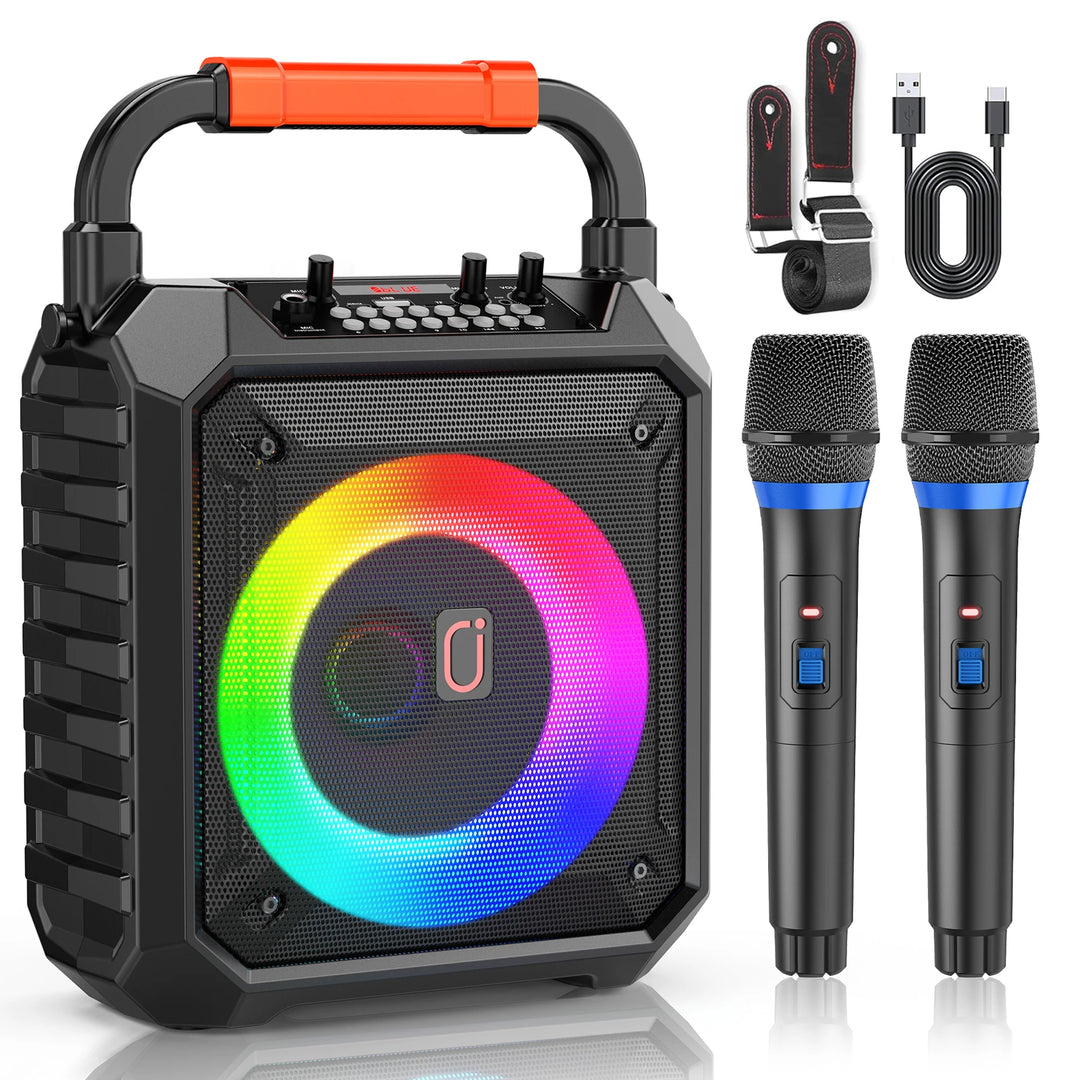 FanFun T17-T Karaoke Machine, Home Karaoke System with LED Party Light, Bluetooth Karaoke Speaker with 2 Wireless Microphones