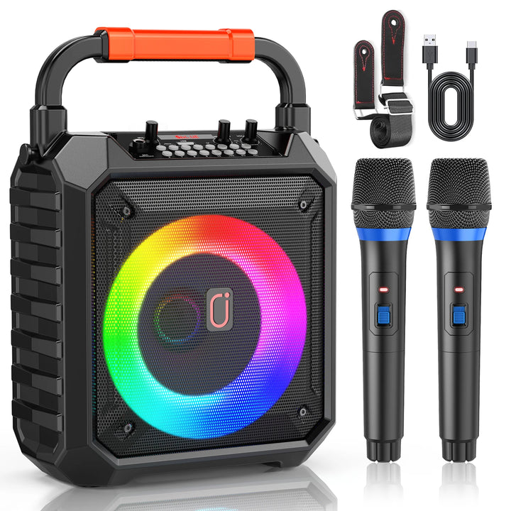 FanFun T17-T Karaoke Machine, Home Karaoke System with LED Party Light, Bluetooth Karaoke Speaker with 2 Wireless Microphones