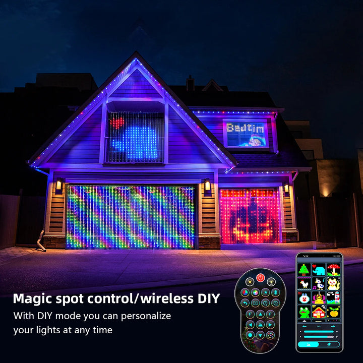 Smart Curtain Lights, 9.8 X 9.8Ft LED Curtain Lights, 400LEDs RGB Color Changing APP Programmable DIY Music-Sync String Light