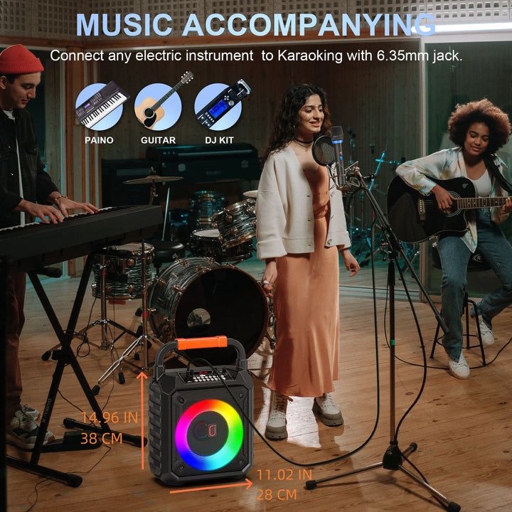FanFun T17-T Karaoke Machine, Home Karaoke System with LED Party Light, Bluetooth Karaoke Speaker with 2 Wireless Microphones