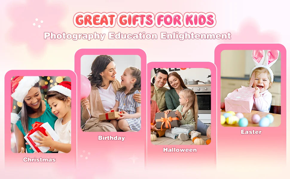 Kids Camera Instant Print 12MP 1080P Digital Camera Toddler HD Video Camera Print Photo Portable Toy Age 3+ Girl Christmas Gift