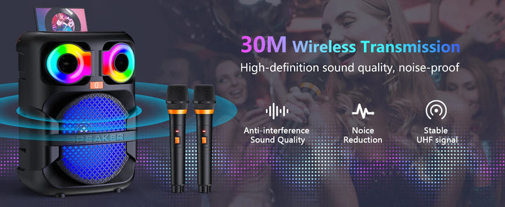FanFun Karaoke Speaker, Home Karaoke Machine with 2 Microphone, Portable Bluetooth Speaker with LED Party Light, T28-T