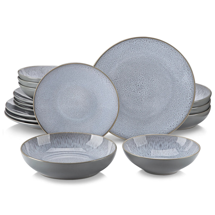 VANCASSO KARST 16/32/48 Piece Embossed Stoneware Tableware Set with Dinner/Dessert Plate/Soup Bowl/Mug Service for 4/8/12 Person