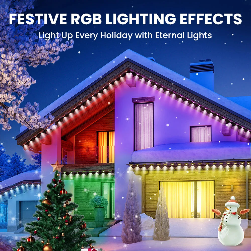 100ft 60-Light Smart RGB LED Eaves Lighting LED light strip - 75 Color Modes, Remote & App Control, Waterproof Outdoor