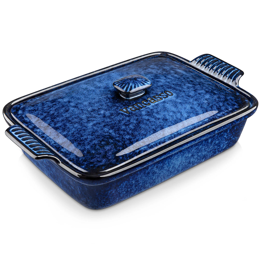 Vancasso Starry 3.8/1.9 Quart Blue Casserole Baking Dish Large Lasagna Pan with Lid Stoneware Casserole with Lid Microwave