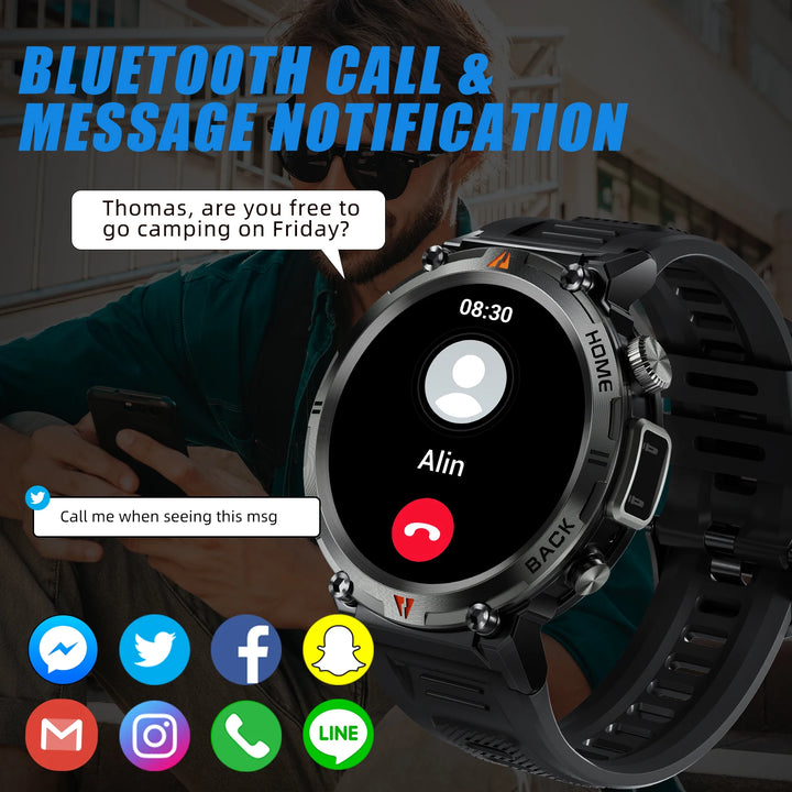 LaNikar KE3 Black Bluetooth Call Smart Watch Men Full Touch Screen Health Monitor With Flashlight Men SmartWatch