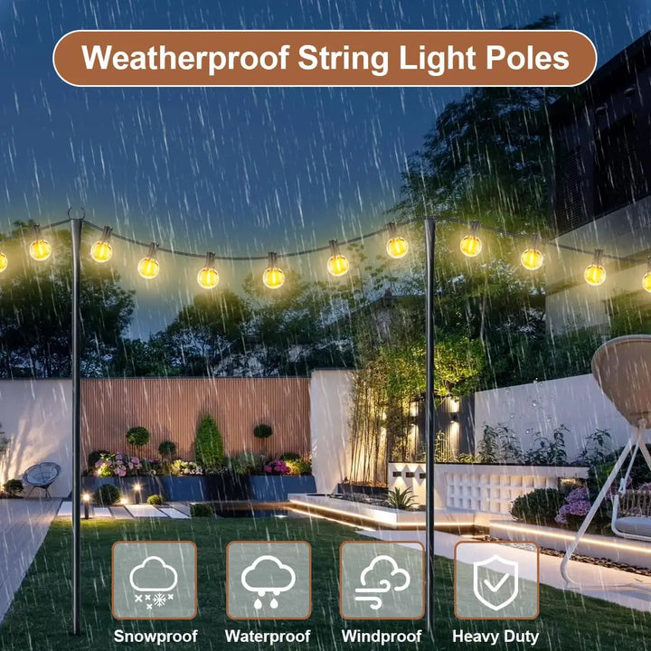 2/4/6 Pack String Light Poles for Outside Garden, Adjustable Heavy-Duty Metal lamp stand for Outdoor String Lights with Fork