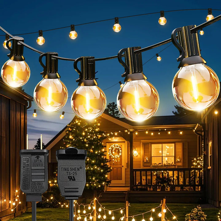 LED G40 Globe String Lights With US Plug, E12 Base, Waterproof Shatterproof Outdoor Hanging Patio Lamps for Backyard Porch
