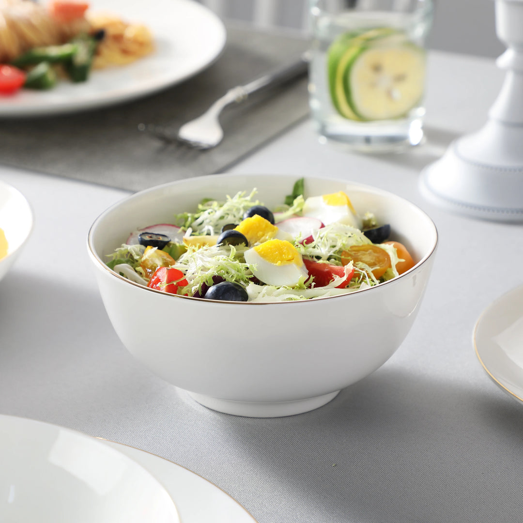 MALACASA 16/32-PCS Nordic European Golden Rim White Bone China Tableware Set with Bowl,Dinner&Dessert&Soup Plate Set for 4