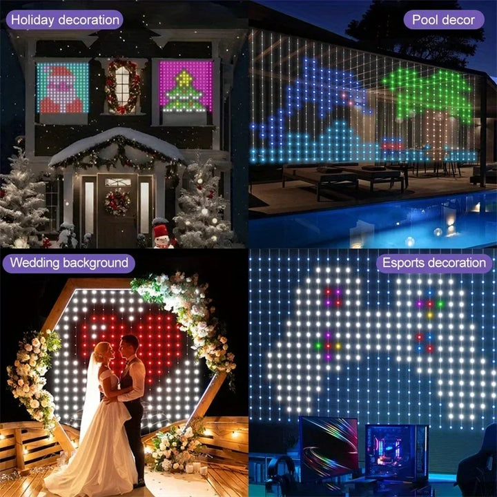 Smart LED Curtain Lights RGB APP Control DIY Text and Pattern 400LEDs Hanging Fairy String Lights Curtain Home Room Decor
