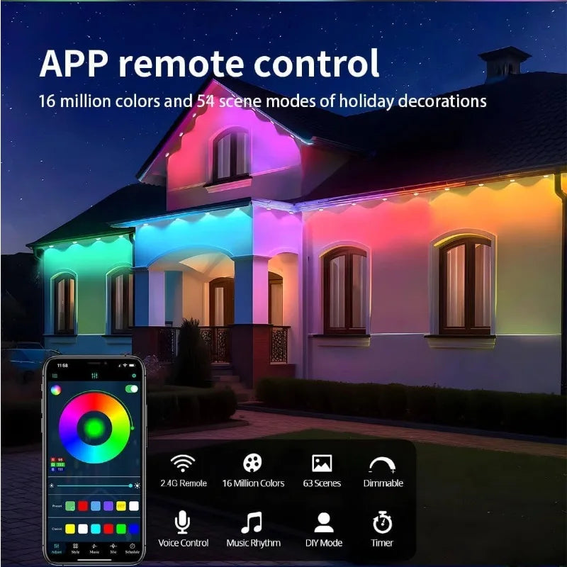 90M APP Permanent Outdoor Eaves LED Lights Waterproof Smart RGBIC String Lights DIY Scene Full House Christmas Lighting Decor