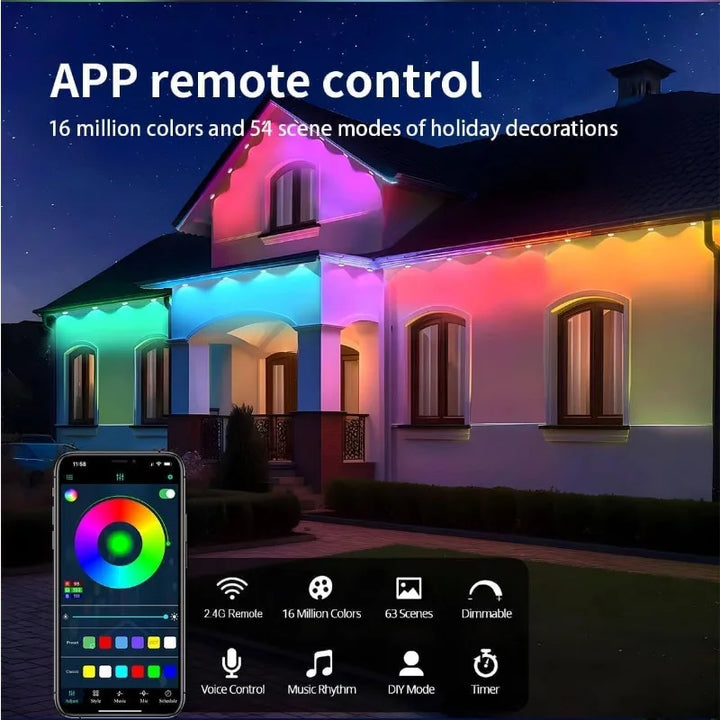 90M APP Permanent Outdoor Eaves LED Lights Waterproof Smart RGBIC String Lights DIY Scene Full House Christmas Lighting Decor