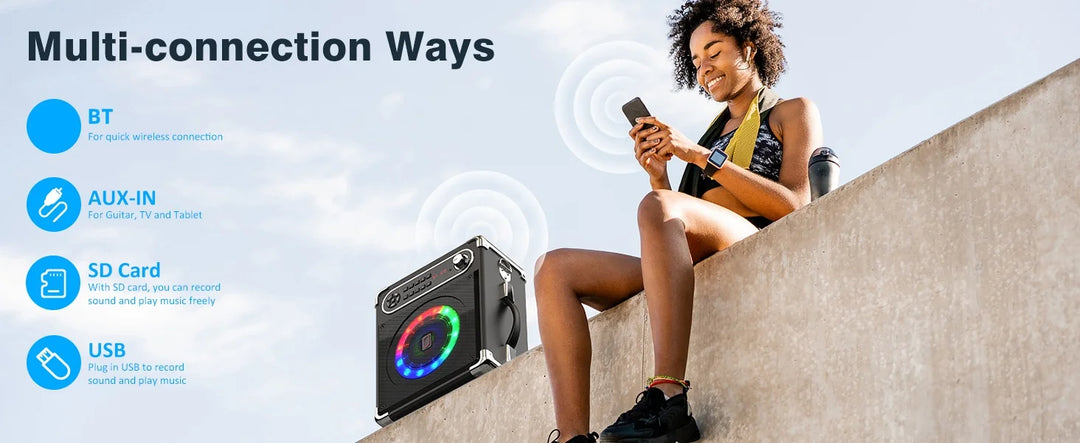 S55 Karaoke Machine with 2Wireless Microphones,Portable Bluetooth Speakers with Bass/Treble Adjustment,Pa System,Remote Control