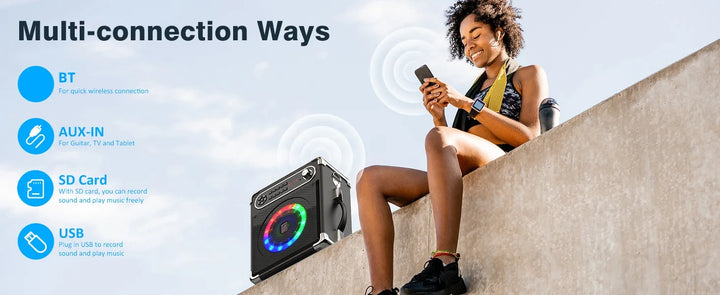 S55 Karaoke Machine with 2Wireless Microphones,Portable Bluetooth Speakers with Bass/Treble Adjustment,Pa System,Remote Control