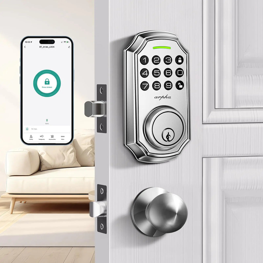 Arpha Smart Door Lock Keyless Entry Lock 100 Codes Bluetooth Door w/ 2 Door handles Home Security Hotel Electronic Password Lock