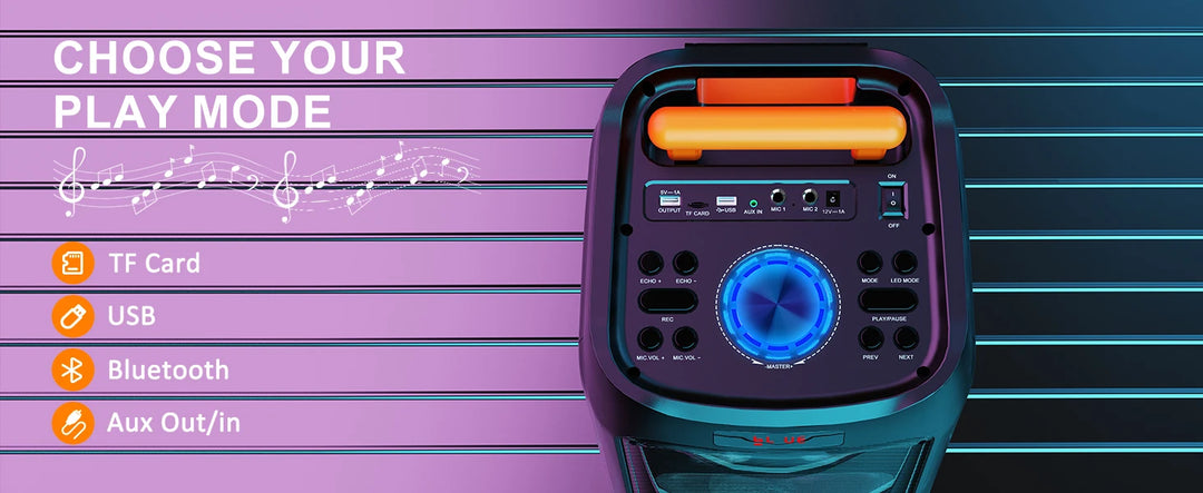 FanFun Large Bluetooth Speaker, Wireless Speaker with Wheels and Trolley Bar, Karaoke Machine with 2 Microphone, Karaoke Speaker