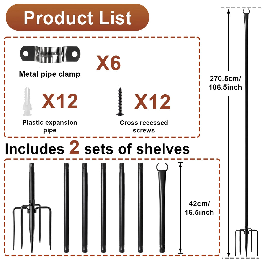 2/4/6 Pack String Light Poles for Outside Garden, Adjustable Heavy-Duty Metal lamp stand for Outdoor String Lights with Fork