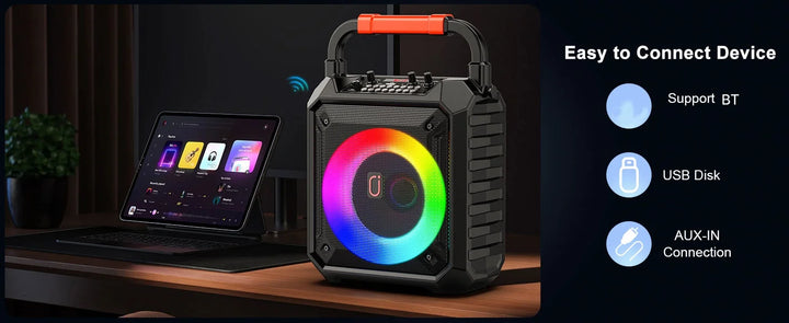JYX Wireless Speaker, Portable Bluetooth Speaker with Wired Microphone, Home Karaoke Speaker System, LED Party Light