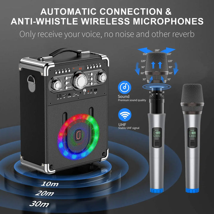 S8 Kara Ok with 2 Microphones, Portable Bluetooth 5.3 Kara Ok Speaker, Suitable for Outdoor Activities, Parties and Parties