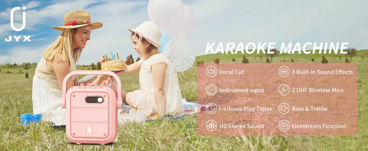 Portable Wireless Karaoke Machine-Adult Singing Speaker with 2 Wireless Microphones,TF Card/ USB Support with Remote Control