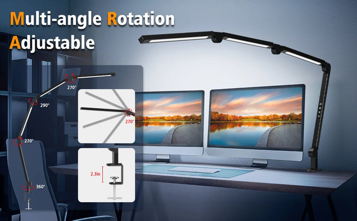 LED Desk Lamp with Clip, Multi-Angle Flexible 4-Segment 3-Light Source Office Desk Lamp, Table Lamp for Home Office Studio