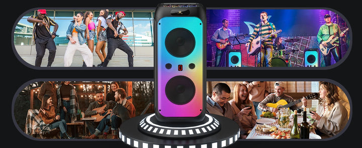 FanFun Karaoke Machine,33" Big Bluetooth Party Speaker with 500W Peak Power,Wireless DJ PA Speaker with Subwoofers, Disco Lights