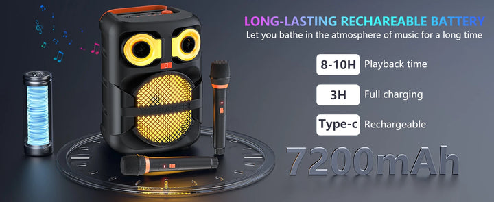 FanFun Karaoke Speaker, Home Karaoke Machine with 2 Microphone, Portable Bluetooth Speaker with LED Party Light, T28-T