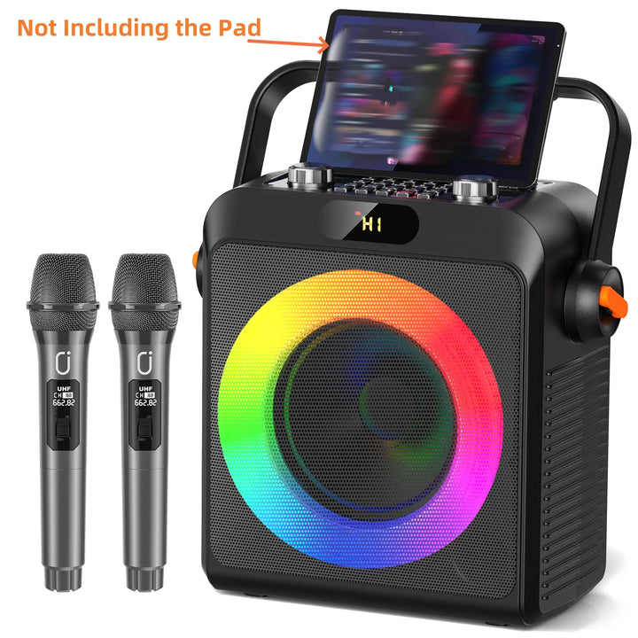 2 Wireless Microphones T19-T Karaoke Machine | Black Karaoke Speaker With Treble/Bass Adjustment, Wireless Speaker PA System