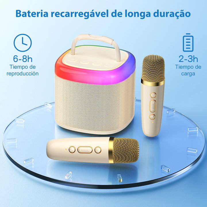 Portable Bluetooth Speaker, Wireless Mini Speaker with 2 Microphone, 5 Mode Voice Effect, LED Party Light